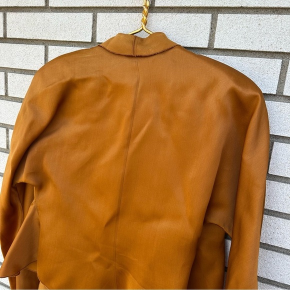 Jackie Rogers Copper Rust Silk Blouse Jacket Tie Front Waist Flare Sleeve 80s 90 - Picture 6 of 10